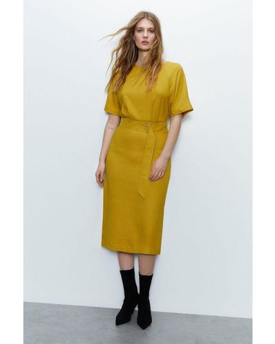 Warehouse Raglan Sleeve Soft Shift Dress - Yellow