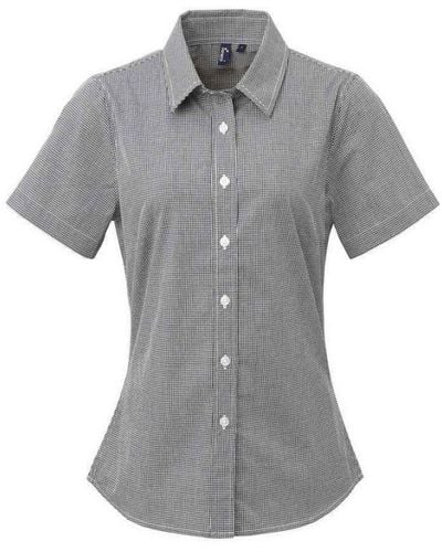 PREMIER Ladies Gingham Short-Sleeved Shirt (/) - Grey