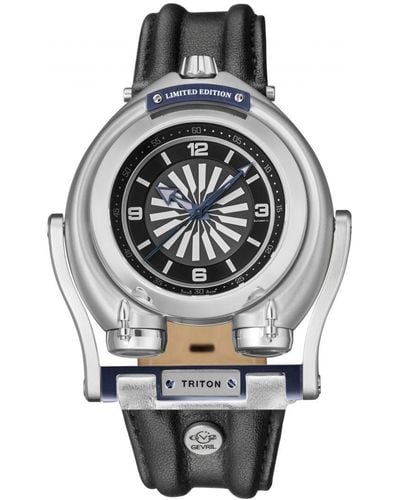 Gv2 Triton Dial Calfskin Leather Swiss Automatic Watch - Grey