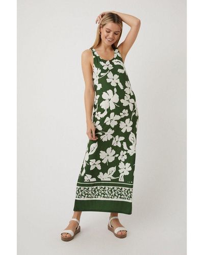 Wallis Khaki Floral Border Print Maxi Dress - Green