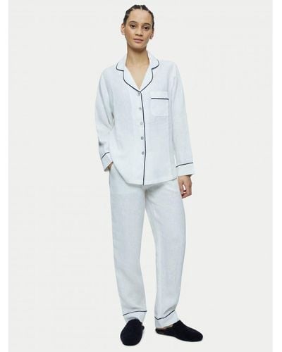 Jigsaw Linen Long Pyjamas - Blue