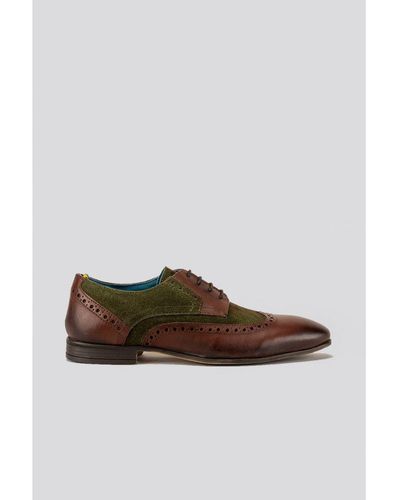 Oswin Hyde Miles Brown/green Wingtip Derby Leather Brogue Shoes - White