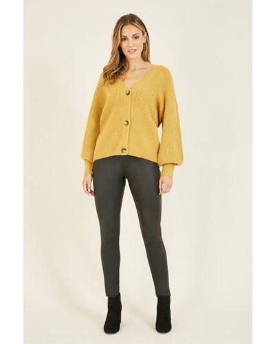 Yumi' Button Front Knitted Cardigan - Yellow