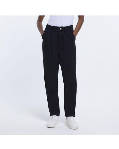 River Island Chino Trousers Black Pleated Cotton - Blue