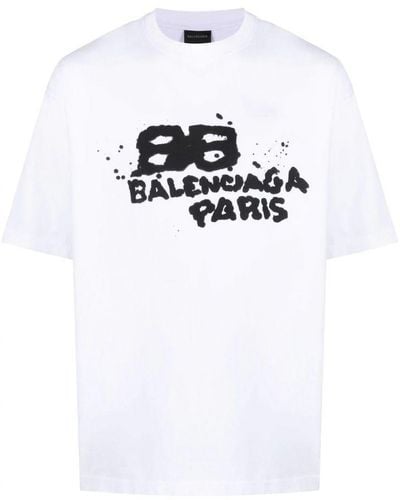 Balenciaga Handgetekend Bb Icon Logo T-shirt In Wit