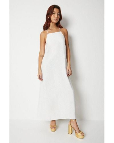 Warehouse Linen Strappy Maxi Dress Viscose - White