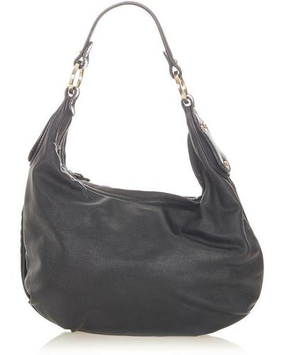 Fendi Vintage Leather Hobo Bag Black Calf Leather - Grey