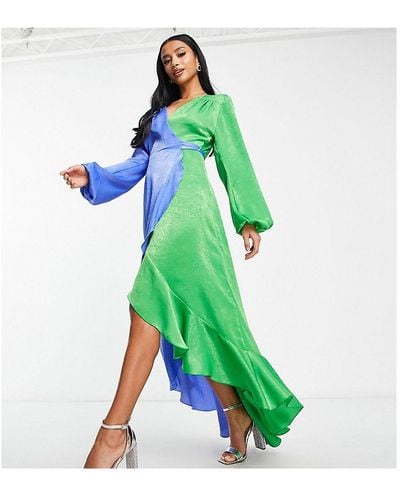 Flounce London Petite Balloon Sleeve Ruffle Maxi Dress - Green