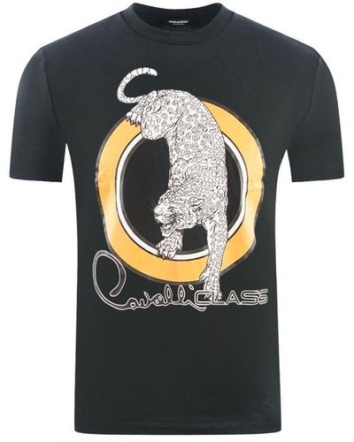 Class Roberto Cavalli Circular Leopard Logo T-Shirt - Black