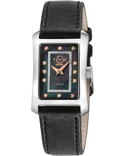 Gevril Gv2 By 14601 Luino Swiss Quartz Diamond Mop Dial, Genuine Italian Leather Watch - Black