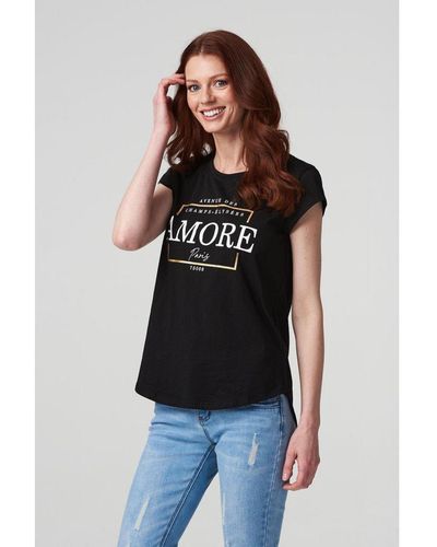 Izabel London Black Amore Paris Relaxed T-shirt Cotton