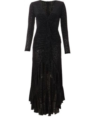 Quiz Petite Print Velvet Ruffle Maxi Dress - Black