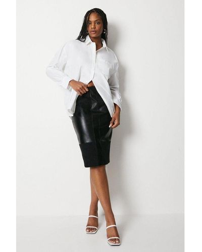 Warehouse Faux Leather Snake Pencil Skirt - White