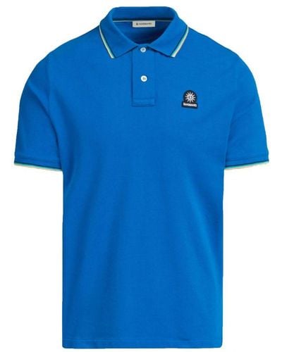 Sandbanks Badge Logo Tipped Sleeve Polo Shirt Nautical - Blue