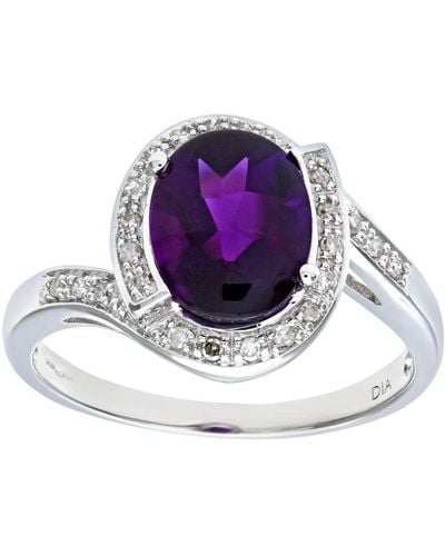 DIAMANT L'ÉTERNEL 9ct Witgouden Ring Met Diamant En Amethist - Grijs