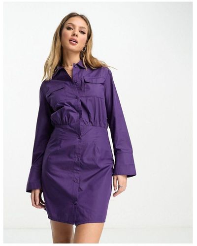 Lola May Shirt Dress With Cinched Waist - Purple