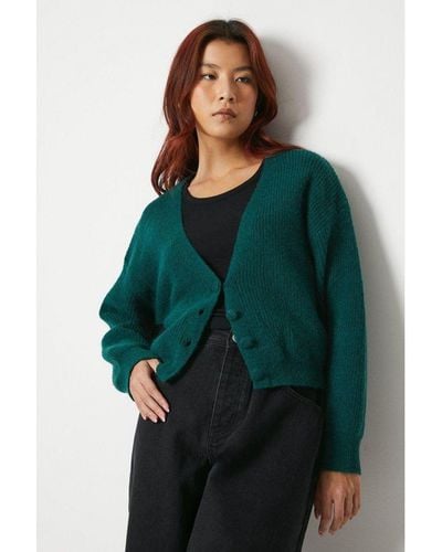 Warehouse Knitted Oversized Cropped Cardigan - Green
