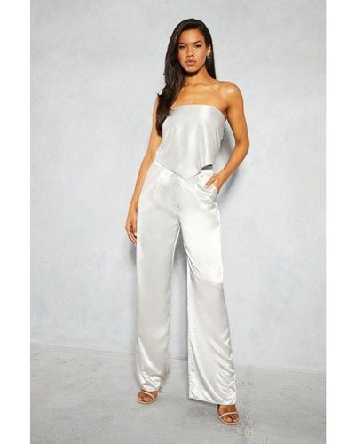 MissPap Satin Relaxed Trouser & Triangle Handkerchief Top Co-Ord - White