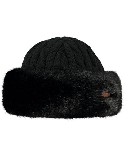 Barts Ladies Fur Trim Warm Cable Knit Walking Beanie Hat - Black