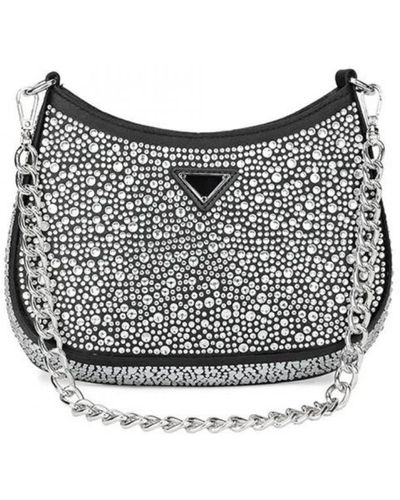 Where's That From 'Cinder' Sparkly Bag With Rhinestones And Chain Detail - Grey