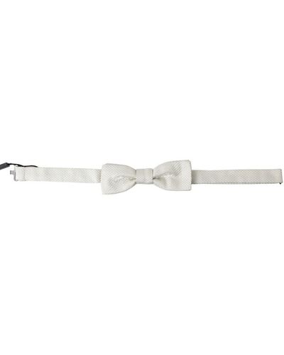 Dolce & Gabbana Ivory Silk Adjustable Neck Bow Tie - White