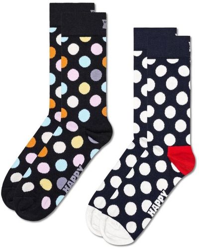 Happy Socks 2-pack Klassieke Big Dot Crew-sokken - Blauw