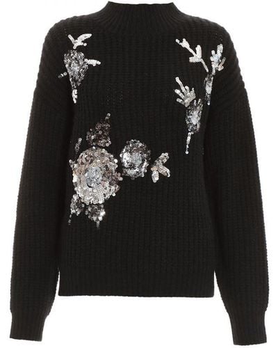 Quiz Sequin Floral Knitted Jumper - Black