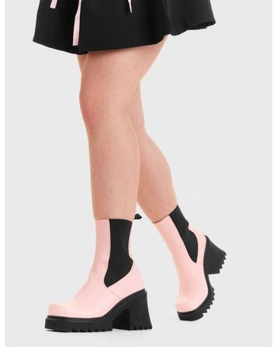 LAMODA Ankle Boots Elevate Round Toe Platform Heels With Shark Teeth Grip - Black