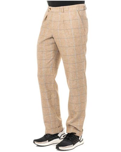 La Martina Long Chequered Trousers With Hemmed Bottoms Jmtj01 - Natural
