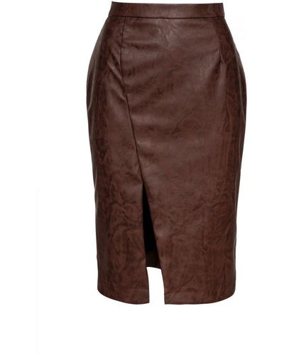 Conquista Faux Leather Pencil Skirt - Brown