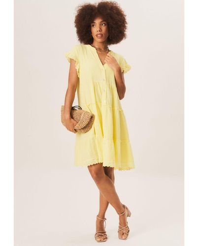 Gini London Button Front Tiered Flare Mini Dress - Yellow
