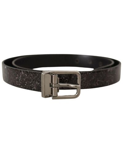 Dolce & Gabbana Goccia Glitter Patent Leather Buckle Vernice Belt - Black