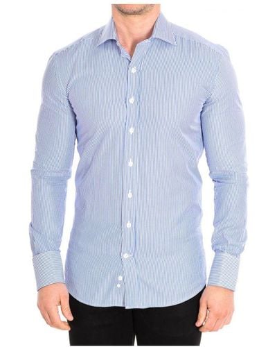 Café Coton Slim Long Sleeve Shirt With Lapel Collar Orlando4 Man Cotton - Blue