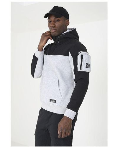 Brave Soul Light 'Rohe' Mixed Fabric Overhead Hoodie - White