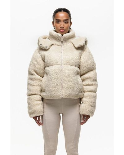 Good For Nothing Cream Borg Cropped Hooded Puffer Jacket - Natural