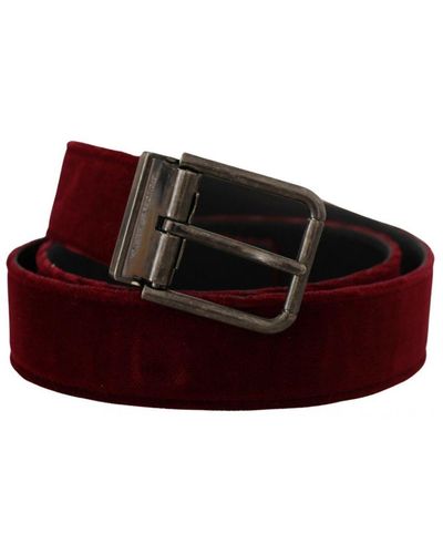 Dolce & Gabbana Maroon Velvet Leather Wide Vintage Metal Buckle Belt - Red
