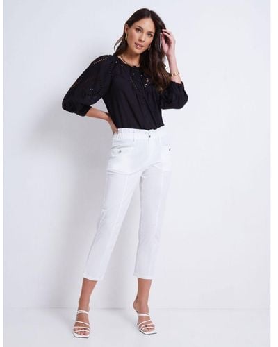 Katies Ankle Paper Bag Waist Cotton Blend Trousers White