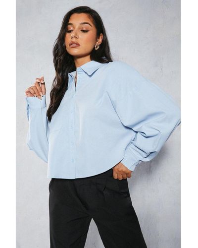 MissPap Oversized Cropped Pocket Shirt - Blue