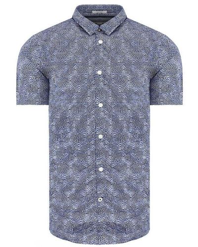Pepe Jeans Steve Slim Fit Short Sleeve Printed Blue White Shirt Pm305850 0aa Cotton