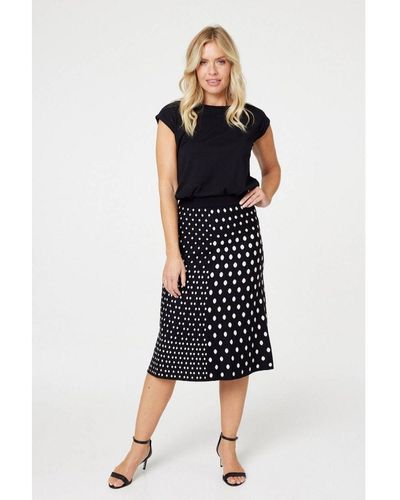 Izabel London Black Polka Dot A-line Knit Skirt Viscose/polyester - Blue