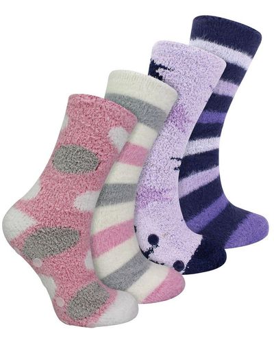 Sock Snob 4 Pairs Multipack Ladies Slipper Socks With Grippers - Blue