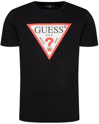 Guess T Shirt Homme Klassiek Logo Driehoek - Zwart