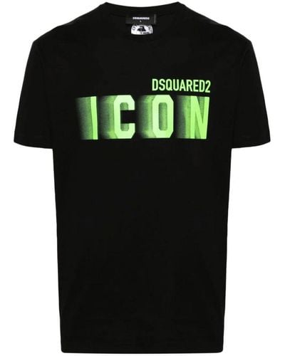 DSquared² Icon Blur Cool Green Logo Katoenen T-shirt In Zwart