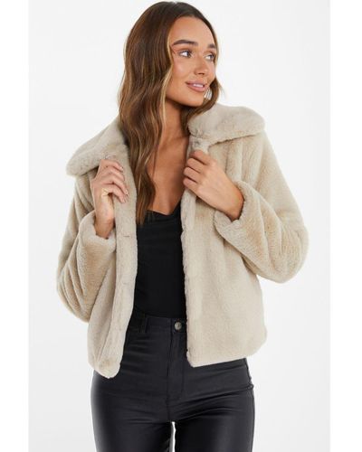 Quiz Stone Short Faux Fur Jacket - Natural