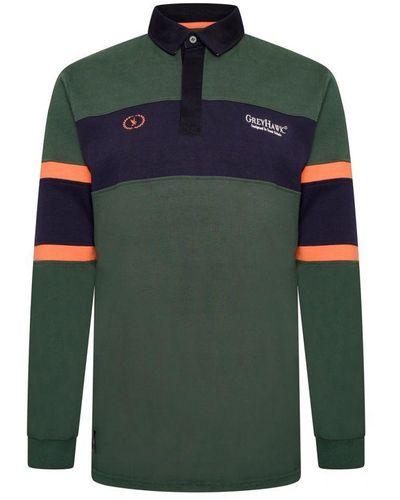 Grey Hawk Long Sleeve Panel Rugby Polo Shirt - Green