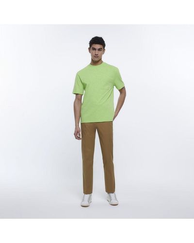River Island Chino Trousers Stone Holloway Road Tapered Cotton - Green