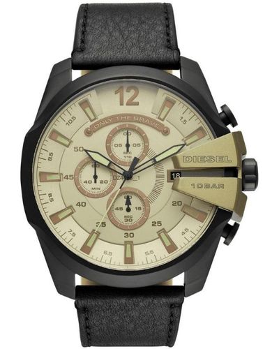 DIESEL Chronograaf Quartz Zwart Lederen Horloge - Grijs
