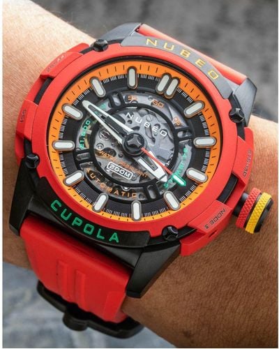 Nubeo Cupola Japanese Automatic Skeleton Watch Rubber - Red
