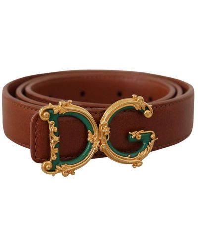 Dolce & Gabbana Leather Baroque Dg Logo Waist Buckle Belt - Brown