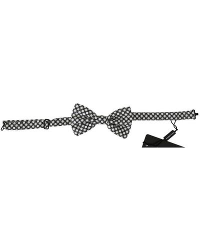 Dolce & Gabbana Black And White Circles Adjustable Neck Bow Tie Silk - Multicolour